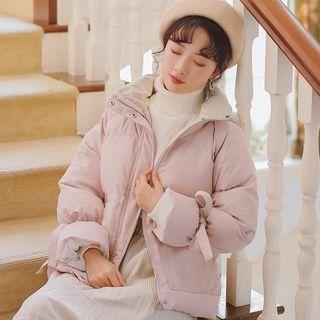 Tie-cuff Hooded Padded Zip Jacket