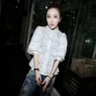 Elbow-sleeve Plaid Blouse
