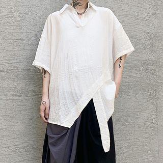 Asymmetrical Pleated Oversized Short Sleeve T-shirt