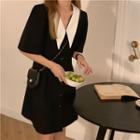 Elbow-sleeve Contrast Collar Mini A-line Dress