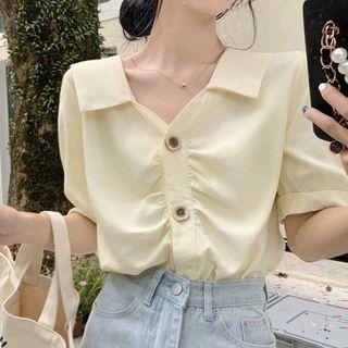Puff-sleeve V-neck Short-sleeve Shirt