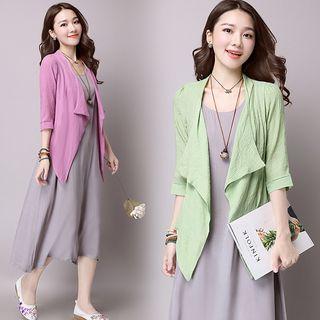 Set: 3/4-sleeve Open-front Top + Sleeveless Dress