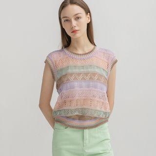 Sleeveless Multicolor Perforated Knit Top