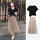 Short-sleeve Asymmetrical Top / Dotted Skirt