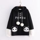 Panda Embroidered Pom Pom Hoodie