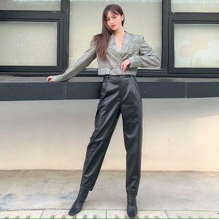 Cropped Faux Leather Harem Pants