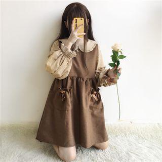 Ruffle-trim Long-sleeve Blouse / Pocket A-line Pinafore Dress