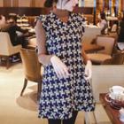 Sleeveless Fringe-edge Patterned Tweed Mini Dress