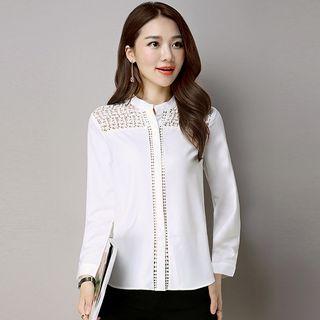 Stand-collar Panel Long-sleeve Blouse