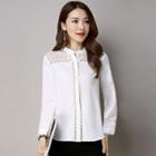 Stand-collar Panel Long-sleeve Blouse