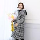 Wide-collar Houndstooth Wool Blend Coat Black - One Size