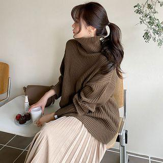 Plus Size Turtle-neck Rib-knit Sweater
