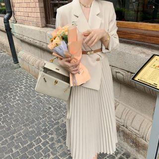 Mock Two Piece Midi Blazer Dress