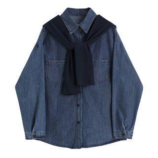 Denim Long-sleeve Shirt / Plain Shawl