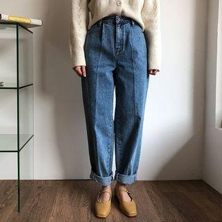 Seam-trim Washed Baggy Jeans