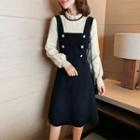 Long-sleeve Two-tone Knit A-line Dress