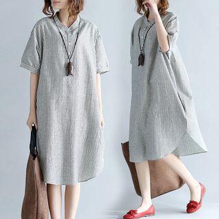 Striped Simple Shirtdress Stripe - Gray - L