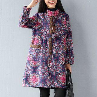 Patterned Stand Collar Linen Blend Coat