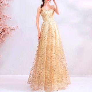 Sleeveless Sequined Wedding Gown