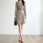 Tall Size Button-front Houndstooth Dress With Belt
