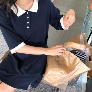 Half-placket Contrast-trim Polo Dress