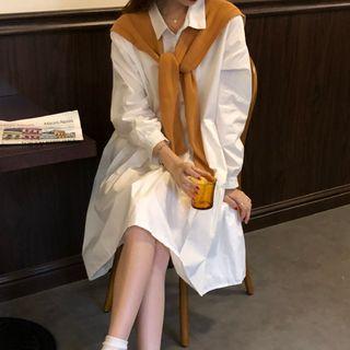 Shawl / Long-sleeve Plain Shirt Dress