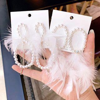 Faux Pearl & Feather Drop Earring