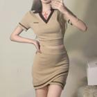 Set: Short-sleeve V-neck Polo Shirt + Mini Skirt