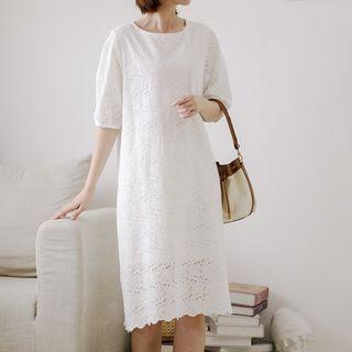 Puff-sleeve Lace Smock Dress