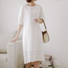 Puff-sleeve Lace Smock Dress