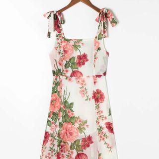 Tie-strap Floral Print A-line Dress