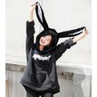Lettering Embroidered Rabbit Ear Hoodie