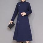 Patterned Button Padded Long Coat