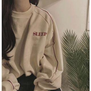 Long-sleeve Contrast Trim Sweatshirt Almond-fleece Lining - One Size