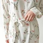 Pintuck-waist Maxi Floral Dress With Sash