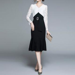 Long-sleeve Two Tone Midi Mermaid Dress