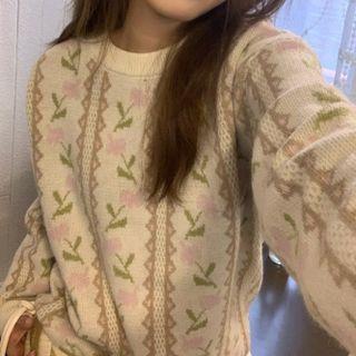 Floral Sweater Pink Flowers - Off-white - One Size