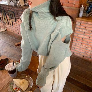 Lantern-sleeve Turtleneck Cut-out Sweater