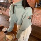 Lantern-sleeve Turtleneck Cut-out Sweater