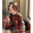 Check Crew-neck Loose-fit Sweater