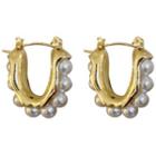 Faux Pearl Hoop Earring 1 Pair - Faux Pearl Earrings - Gold - One Size