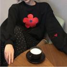 Flower Print Loose-fit Sweatshirt / Dot Pleated Skirt