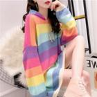 ]striped Hooded Knit Top