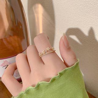 Flower Layered Alloy Open Ring J3035 - Gold & White - One Size