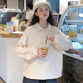 Smiley Face Embroidered Polo Neck Pullover