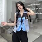 Printed Button-up Vest Blue - One Size