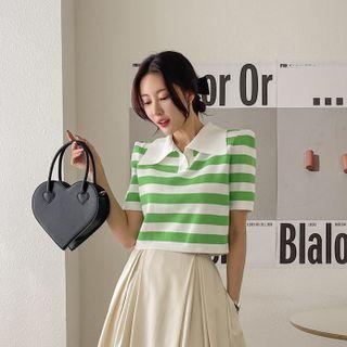 Collared Stripe Knit Crop Top