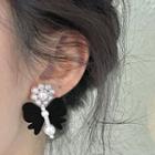 Faux Pearl Dangle Earring 2570a - 1 Pair - Ear Studs - White & Black - One Size