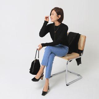Band-waist Cropped Straight-cut Jeans