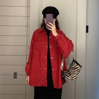 Front Pocket Corduroy Button-up Jacket